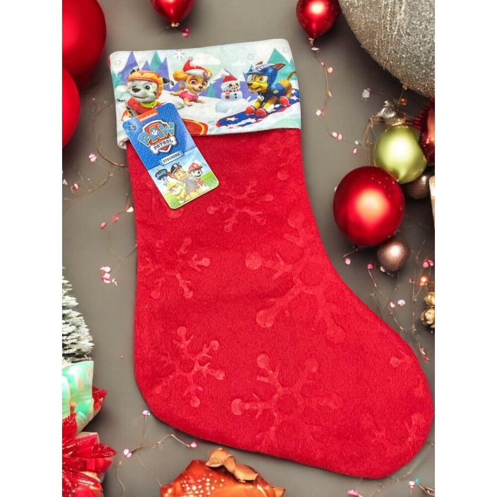 Paw Patrol Christmas Holiday Stocking Nickelodeon Felt Embossed Snowflake 16"